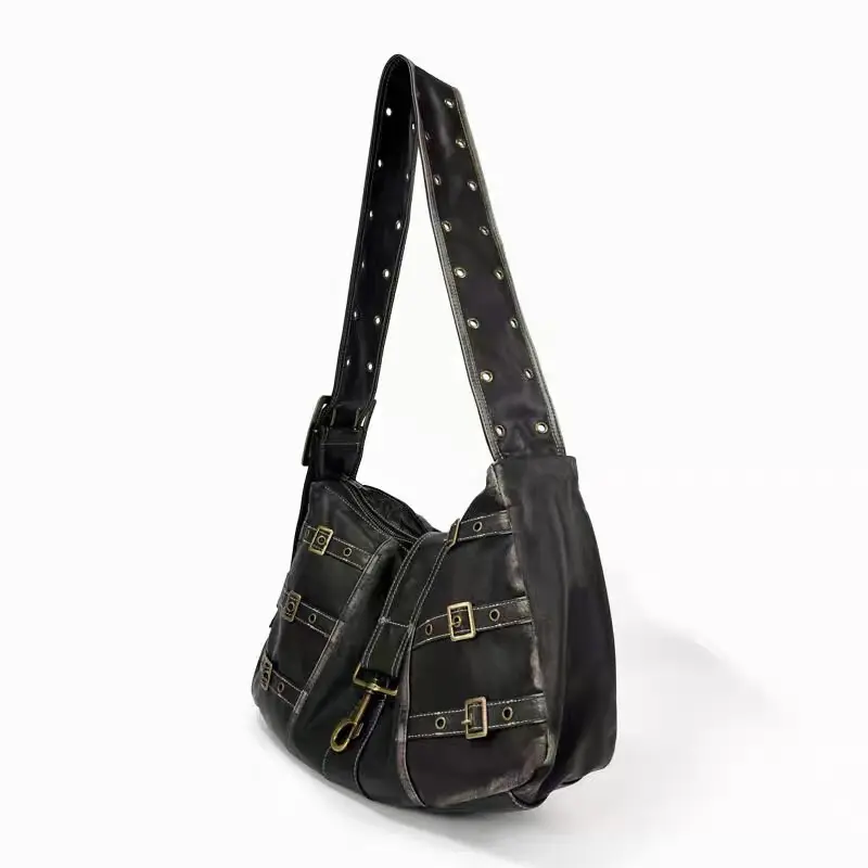Vintage Rivet Handbag Women Y2k Grunge Leather Chic Crossbody Bags Large Capacity Tote Bag Female Retro Casual Shoulder Bag