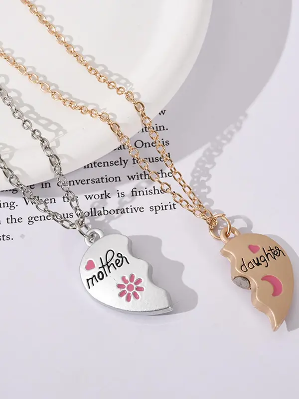 Mother & Daughter Themed Heart Pendant Necklace, Fashion Jewelry for Party, Daily Clothing Decor, Trendy All-match & Exquisite Jewelry for Birthday Gift 8