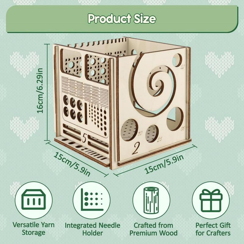Wooden Knitting Storage Box, 1 Count Multifunctional Knitting Yarn Holder, Knitting Bag Yarn Organizer, Diy Crochet Knitting Storage Box [only Storage Box], Best Friend Gifts 2