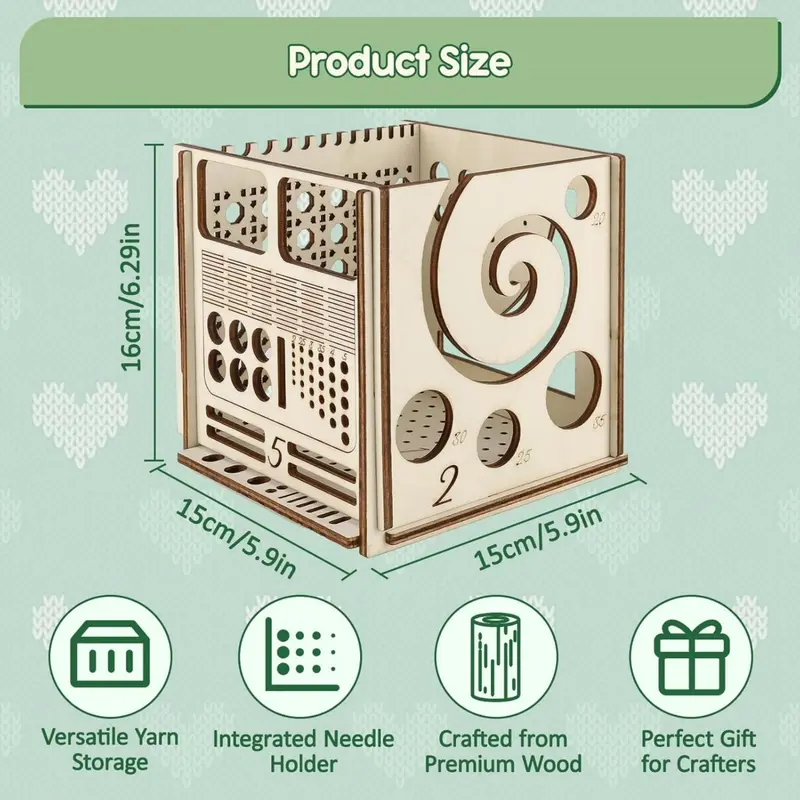 Wooden Knitting Storage Box, 1 Count Multifunctional Knitting Yarn Holder, Knitting Bag Yarn Organizer, Diy Crochet Knitting Storage Box [only Storage Box], Best Friend Gifts 1