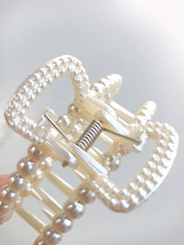 Summer 2024 Elegant Style Geometric Faux Pearl Decor Hair Claw Clips, Gorgeous Bow Design Hair Claws Set, Fashion Kawaii Hair Accessories for Women & Girls 5