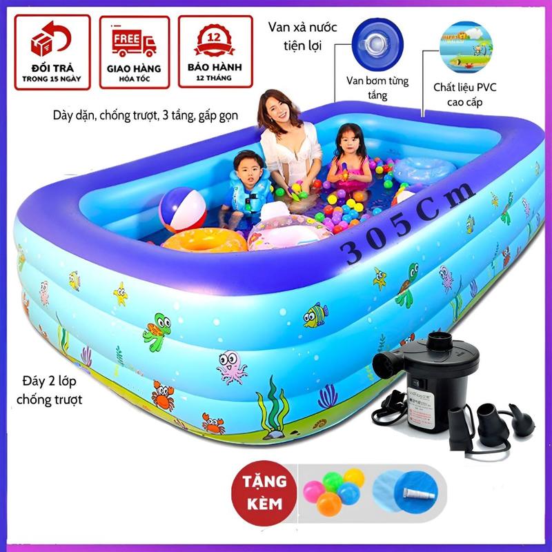Bể Bơi 3M 3 Tầng Tặng Kèm Bơm Điện + Kính Bơi + Bóng + Keo Dán Miếng Vá