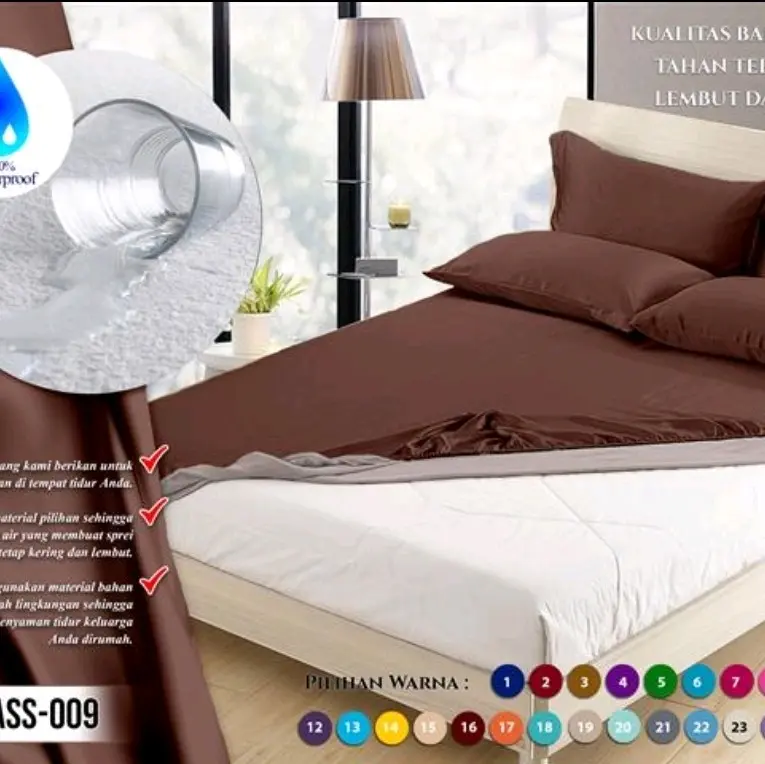 Sprei Waterproof 180x200 CM Anti Air Tersedia Untuk Tinggi Kasur 20,30 Dan 40 CM Kualitas Premium 3
