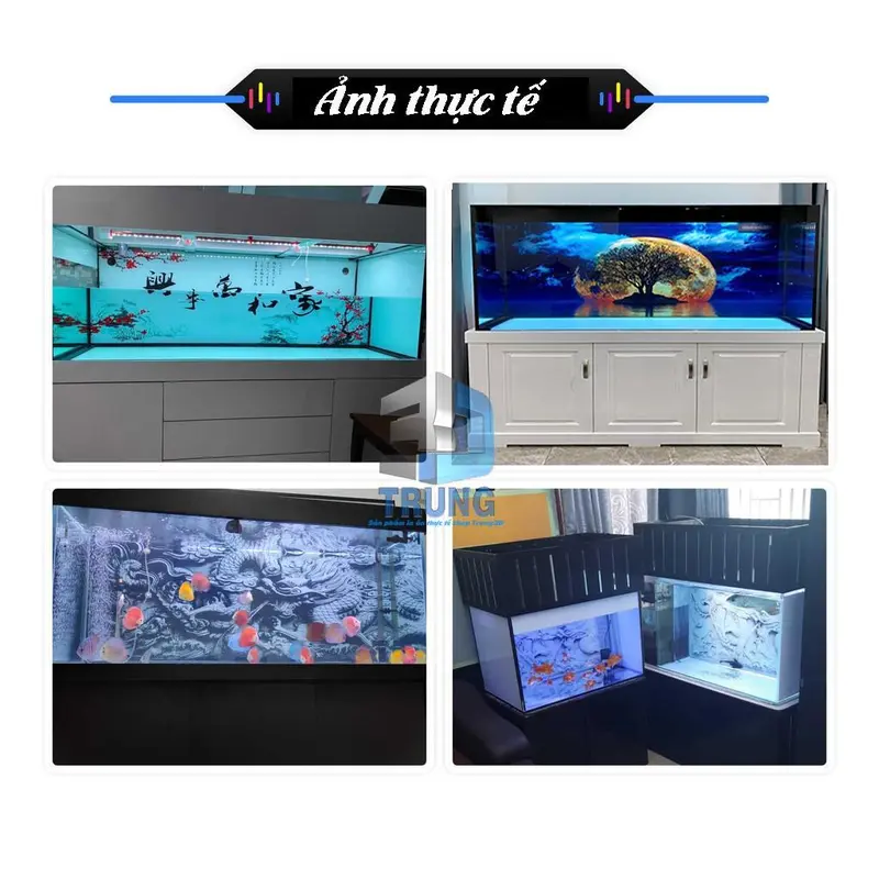Tranh 3D hồ cá cảnh Mẫu thủy sinh cây, decal 3 lớp có keo sẵn in theo kích thước yc 4