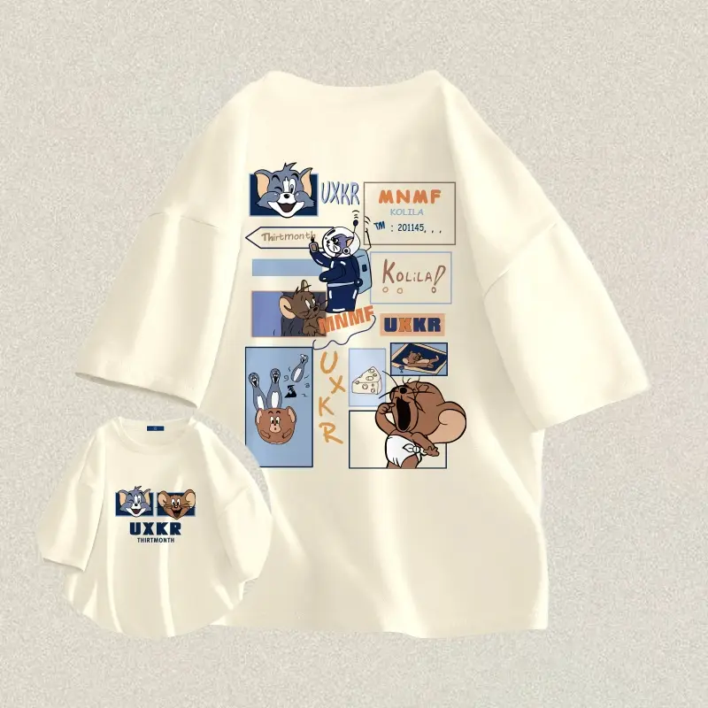 DECRAVE Baju Kaos Anime Series | Kaos Tom And Jerry | Baju Cowok Distro Original Tebal Import | Kaos Kartun Lucu Pria Wanita Unisex | Atasan Kaos Lengan Pendek -Cream Size M-XXL