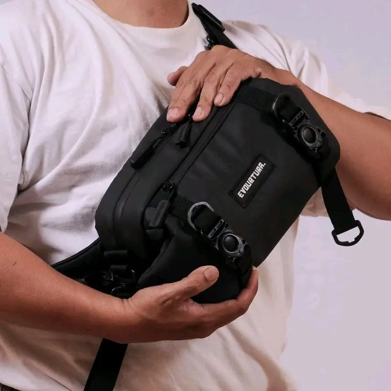 EVOURTURA Tas Premium Anti/Tahan Air Waistbag Waterfroop Hitam Tas Pinggang Pria tas Slempang Pria/Cowok Dewasa/Remaja Slingbag [Dexter] 1