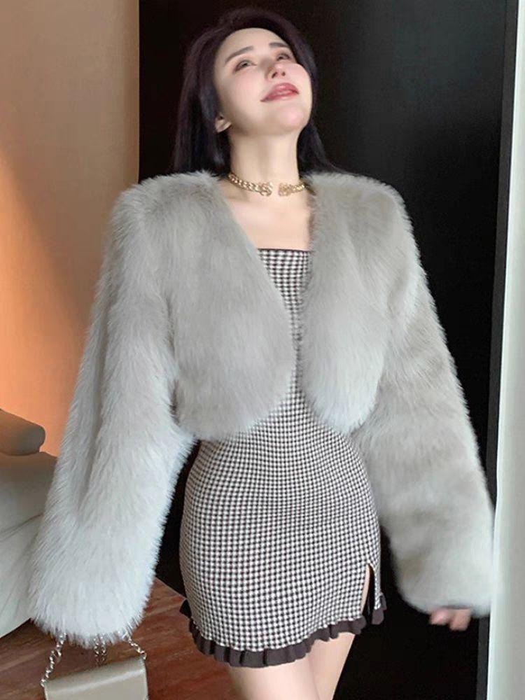 Product Introduction of Autumn and Winter New Imitation Fox Fur Young Furry Coat Fur Short Women's All-Match Top Thickened Winter Womenswear Jackets Comfort Outerwear Longsleeve Basic Minimalist 5