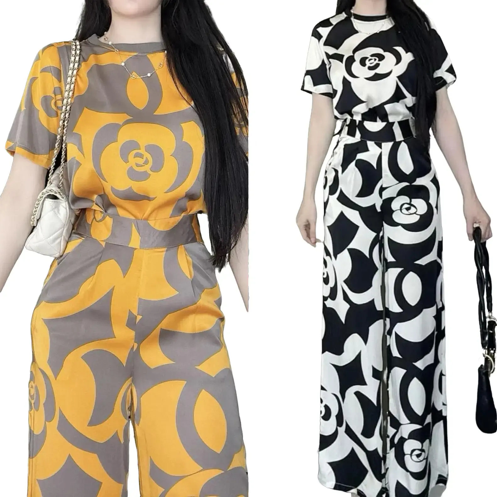 DN20-SÉT QUẦN ÁO ĐỒ BỘ LỤA HỌA TIẾT BÔNG TRÀ WOMEN Áo  Top Voi