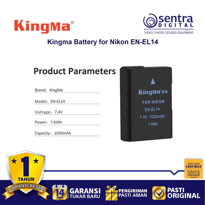 Gambar Kingma Battery for Nikon EN-EL14 ( D3500, D5200, D5300, D5500, D5600 ) dari Sentra Digital Kota Surabaya Tokopedia