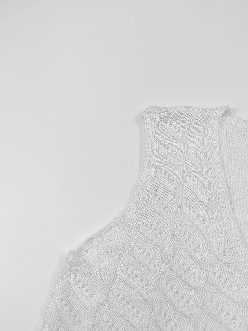 Product Introduction of Women's Plain Hollow Out Button Cable Knit Sweater Vest, Casual Sleeveless Knitwear for Daily Wear, Ladies Clothes for Summer 8