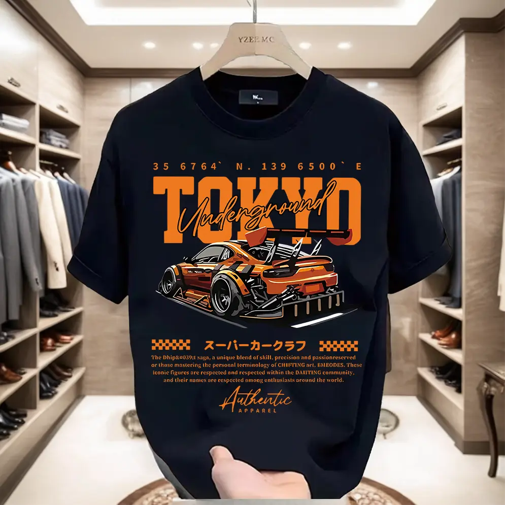 Áo Thun Nam, 100% Cotton, ngắn Tay, In Hình Đua Xe Thể Thao, Dáng Rộng Vừa Vặn, Thoải Mái