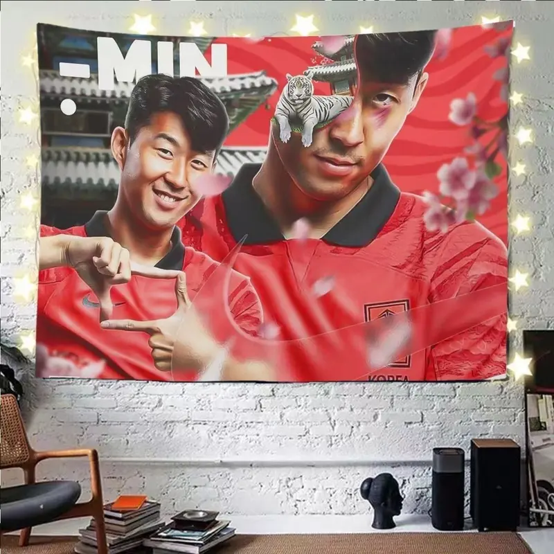 Vải nền Sun Xingmin, Premier League Tottenham Bóng đá Ngôi sao Sun Xingmin, Vải treo, Thích hợp cho trang trí ký túc xá và đầu giường, Tấm thảm 8