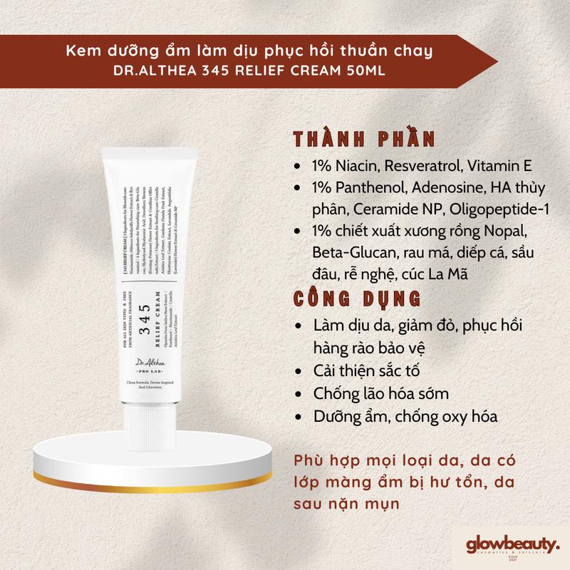 Kem dưỡng ẩm làm dịu phục hồi thuần chay Dr.Althea 345 Relief Cream 50ml [Glow Beauty] Skincare Làm Đẹp Da Nữ