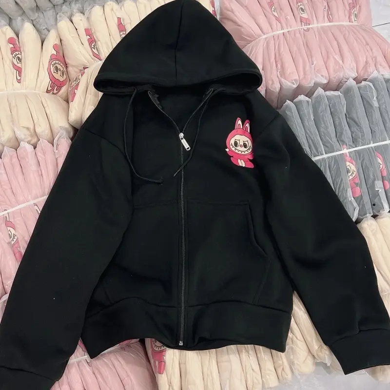 Áo khoác nỉ in hình labubu có nón khoá kéo an534 unisex nam nữ 8