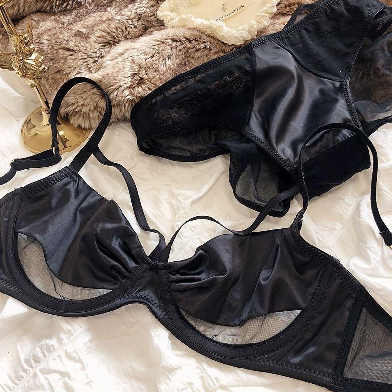 Bộ Đồ Lót, Phong Cách Pháp, Siêu Mỏng, Lưới Satin Gợi Cảm Và Rỗng, Gọng Mềm, Đẩy Lên Và Chống Chảy Xệ, Thích Hợp Cho Ngực Lớn, Áo Ngực Che Sẹo 4
