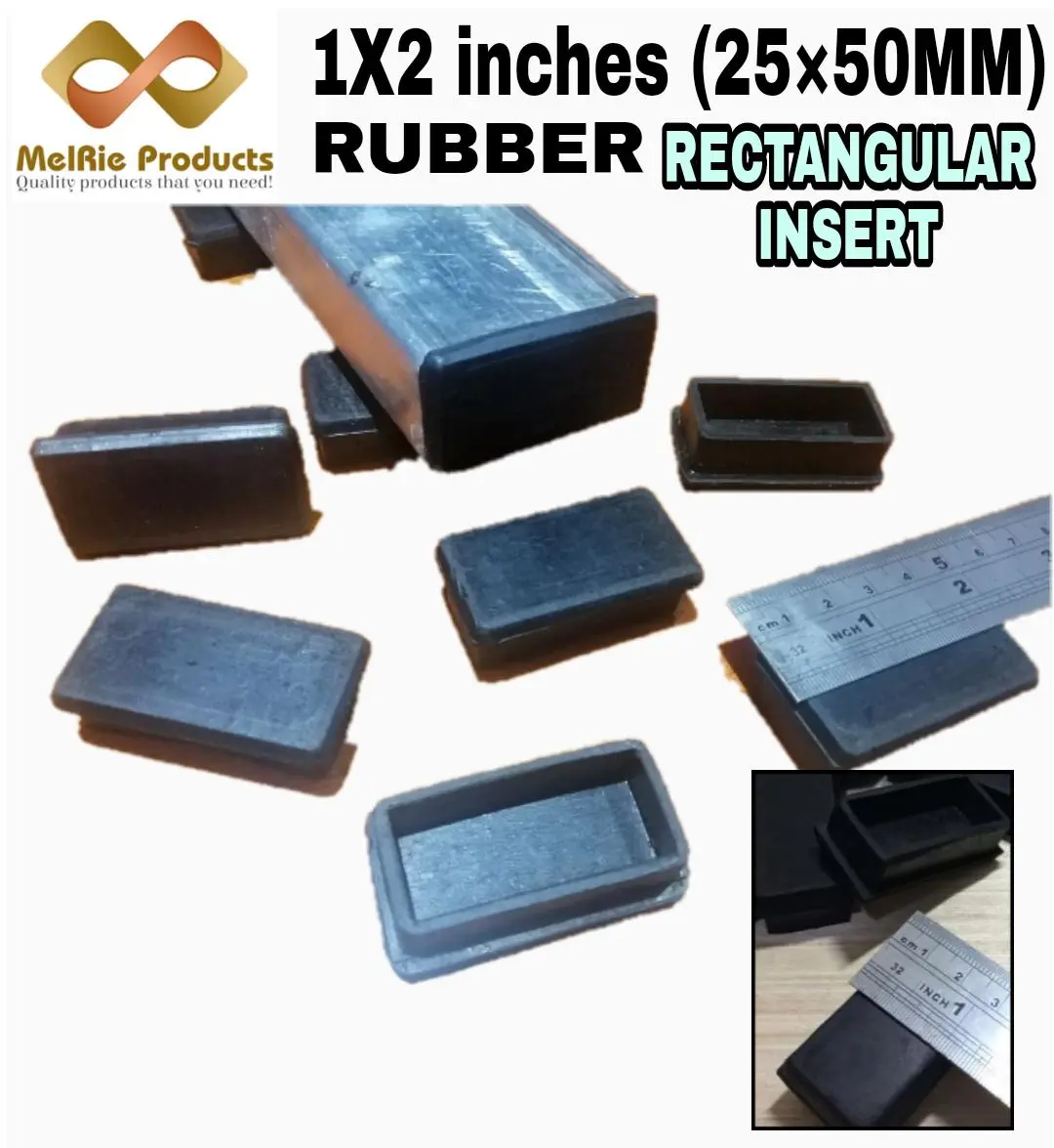 1x2 inches (25x 50MM) RECTANGULAR INSERT HEAVY DUTY Tubular Rubber ...