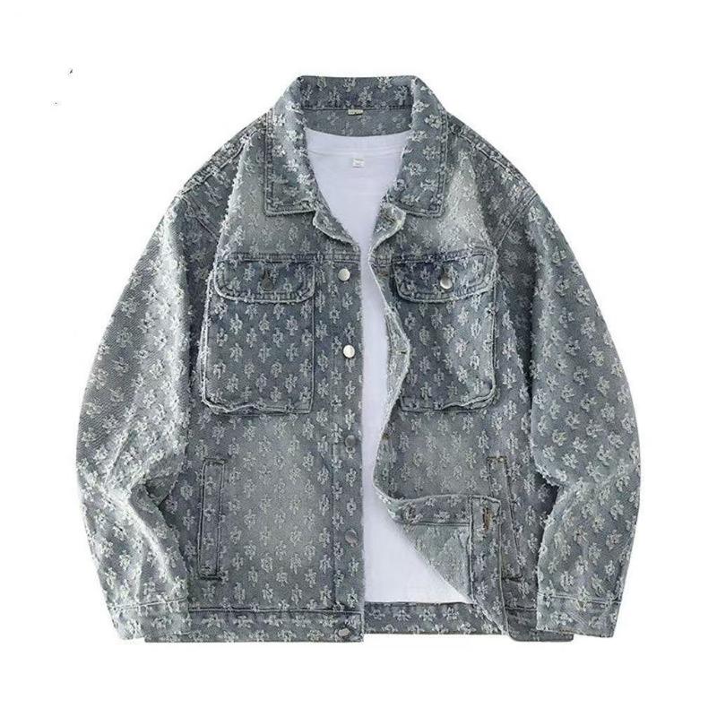 Áo Khoác Denim Mỹ, Phong Cách Jacquard Cổ Điển, Unisex, Thích Hợp Cho Mùa Xuân Và Mùa Thu, Phong Cách Cặp Đôi, Thiết Kế Cổ Điển Cao Cấp, Ngầu Và Dáng Rộng Vừa Vặn, Áo Khoác Thường Ngày 0