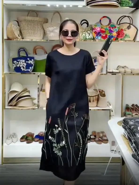 Váy Nữ, Váy Suông, Đầm Trung Niên, Váy Đũi, set váy xám , Mã QM7 1