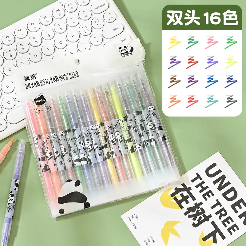 ปากกาเรืองแสงสองปลาย 16 สี นักเรียนใช้ปากกามาร์คเกอร์สี ปากกาแป้นสกปรกพิเศษ สำหรับจดบันทึก ชุด 16 ชิ้น