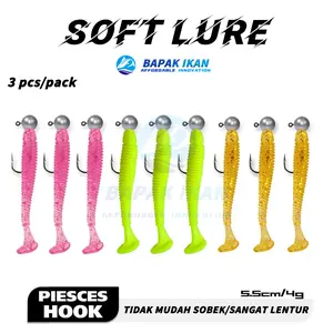 【3 pcs/Pack】Softlure Mirip Ikan Termasuk Jig Head 3,5gr Umpan Baby GT | Kerapu | Casting Ultralight