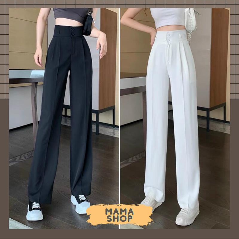 Quần tây ống rộng nữ cạp lưng cao 2 khuy Không Chun Pants Jean