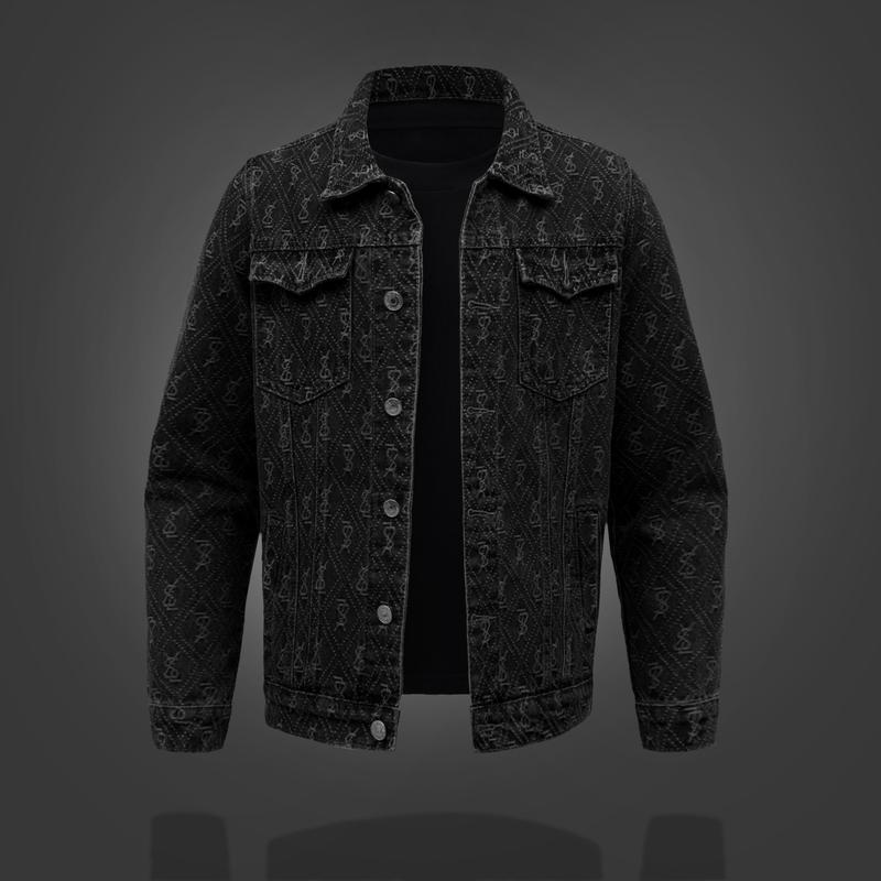 Áo khoác Jeans họa tiết được khắc laser vải coton  from slim Menswear Nam Jacket Có Túi