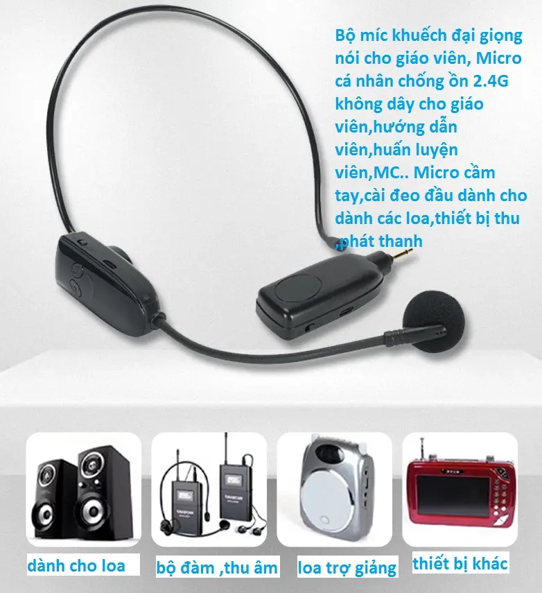 Bộ míc  khuếch đại giọng nói cho giáo viên, Micro cá nhân chống ồn 2.4G không dây cho giáo viên, Micro cầm tay, i