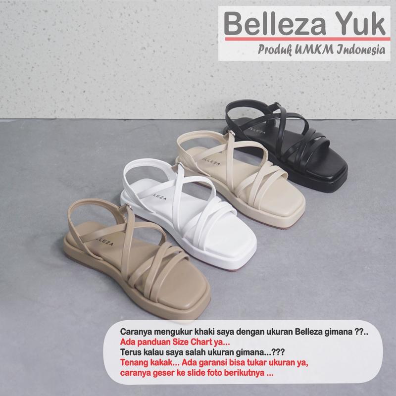 BELLEZA YUK - Sandal Wanita Tali BELEZA THALIA Sendal Cewek Pergi Flat Sol Tinggi Kekinian Warna Putih WHITE Terbaru Shoes ORI Original Mall Official Store 6