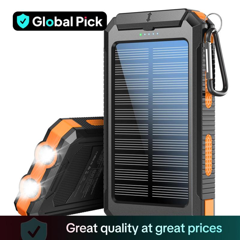 10000mAh Solar Power Bank, Dual USB Output Port Waterproof Power Bank with LED Light, Solar Phone Charger for iPhone & Android, Stocking Fillers Gift, Travel Gadgets, Electronics Accessories 1
