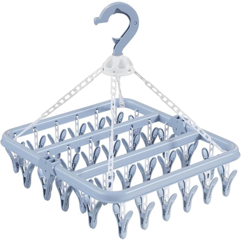 Clothes Drying Rack with 32 Clothespins, Bule Foldable Hanging Drying ...