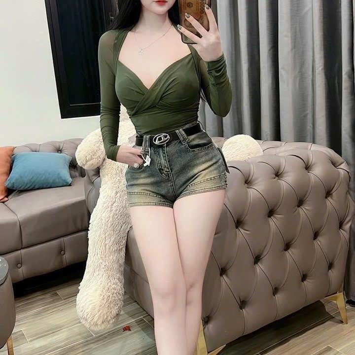 Quần sọt đùi may lai bèo co dãn lưng cao 4