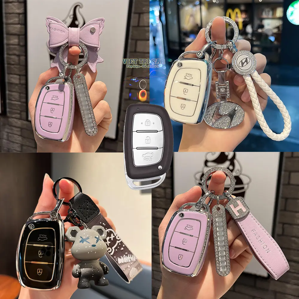 Ốp chìa khóa TPU xe ô tô HYUNDAI Accent, i10, Elantra, Tucson - Viền bạċ - Bản chìa khoá smart key Móc Khoá