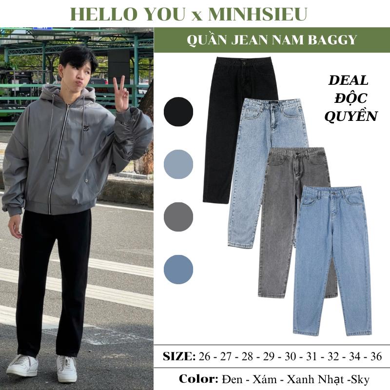 [HELLOYOU x MINHSIEU] Quần jean baggy nam cạp cao - 4 màu Xanh, Đen, Xám, Xanh SKy - Pants, Menswear Denim Có Túi Lưng Cao