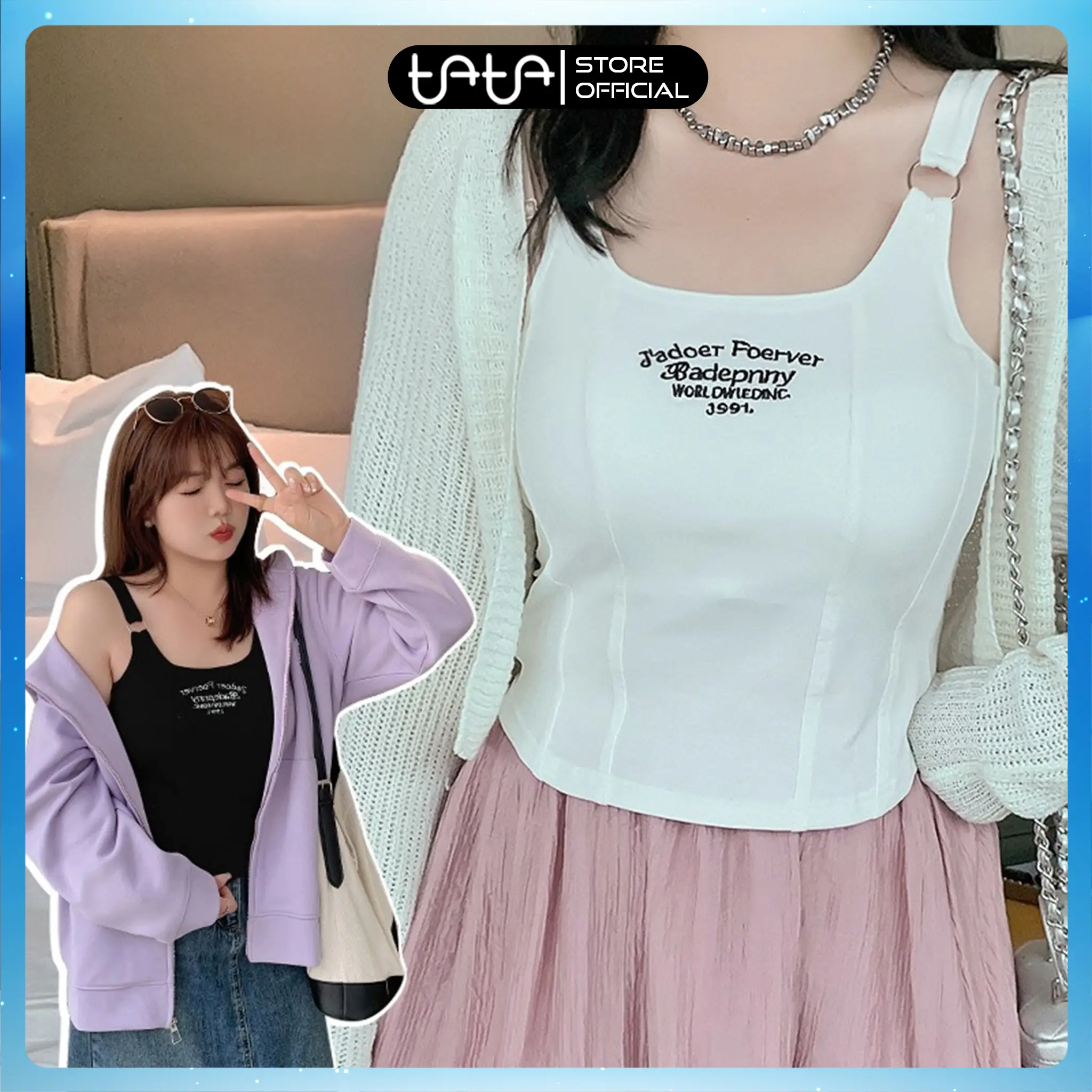 Áo 2 dây nữ, Áo 2 dây khuy đuôi tôm Cotton Thun mềm mại [SẴN ĐỆM NGỰC] Tiện lợi, Kiểu dáng năng động, Cá tính, Trẻ trung, Dễ kết hợp đồ Màu Đen Top Kem Đệm Ngực Women Cổ Tròn