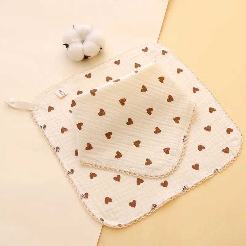 Sét 5 khăn yếm vải xô Muslin 2in1- Khăn sữa kèm yếm tam giác Cotton Kem Voi Len 5