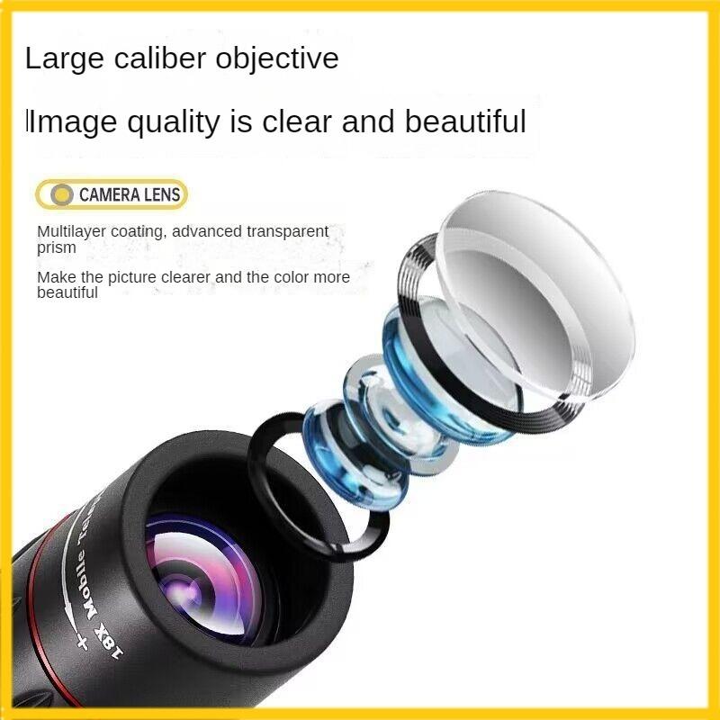 Product Introduction of Cross-Border Wholesale Mobile Phone Monocular Telescope 18x External Telephoto Lens Outdoor Photography HD Telephoto Lens Clip Smartphone Camera Cellphone 4