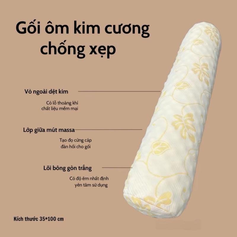 Gối ôm kim cương bọc lớp mút xốp và lỗi bông gòn trắng kích thước 35x100cm