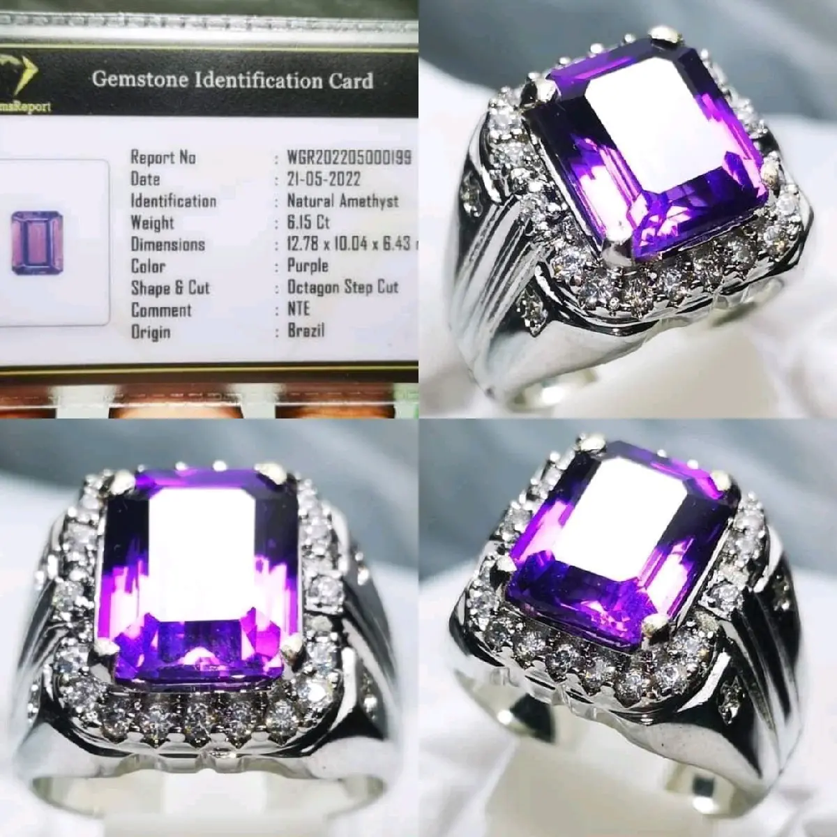 COD BATU CINCIN PERMATA NATURAL PURPLE AMETHYS OCTAGON + SERTIFICATE