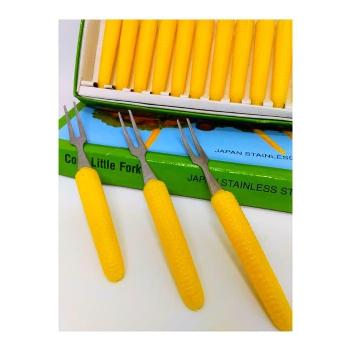 Garpu Buah / Garpu Kue / Garpu Motif Jagung 12 Pcs Makan Plastik Stainless Steel 1