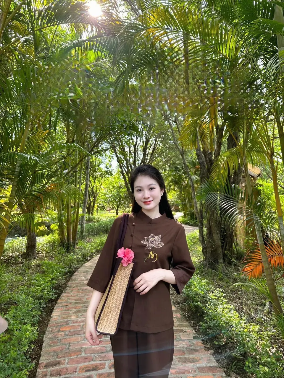 Pháp Phục Thêu Sen Chữ An 40-70kg Vải Đũi Cao Cấp Siêu HOT (Tặng chuỗi 108Hạt) Nữ Women Áo Top
