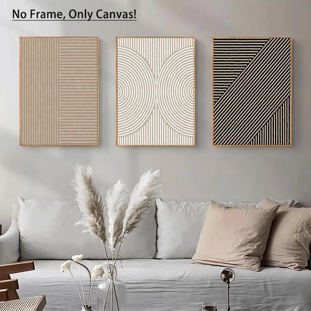 Abstract Line Patterned Unframed Painting, 3 Counts/set Modern Canvas Wall Art Poster, Wall Art Decor for Home Living Room Bedroom Office School