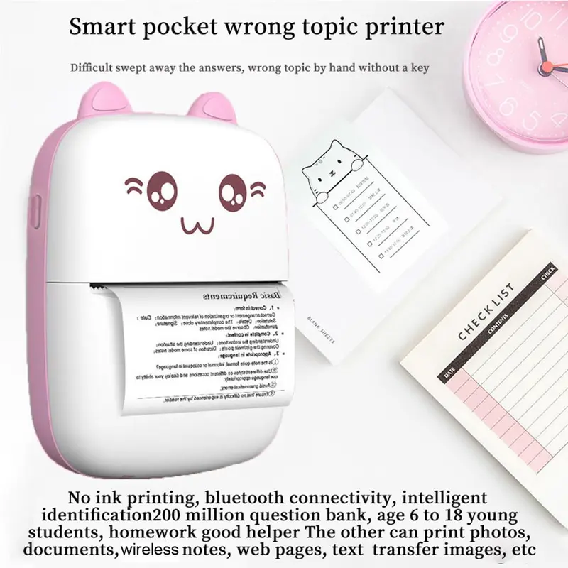 Portable Mini Thermal Printer, 1 Count Instant Photo Printer With 10 Rolls Paper, Small Bluetooth-compatible Wireless Multi-purpose Photo Printer, Back to School Essentials, Stocking Fillers Gift 3