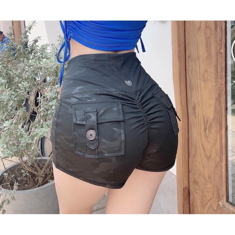 QUẦN SHORT THỂ THAO NỮ CHUN MÔNG TÚI CÚC TẬP GYM VẢI THUN CO DÃN 4 CHIỀU