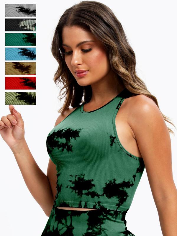 Women's 5pcs Tie Dye Print Round Neck Sports Vest, Casual Sporty Sleeveless Ribbed Tank Top for Tennis Pickleball Yoga Gym Workout Running, Ladies Sportswear Fitness  for All Seasons, Gym Wear, Tank Tops 5