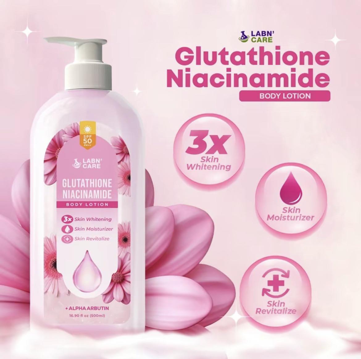 Labn' Care Glutathione Niacinamide Whitening Lotion 500ML With SPF 50 PA++ 3X Skin Whitening, Skin Moisturizer and Skin Revitalize,Bare Vanilla Scent,Mabango Long lasting Scent