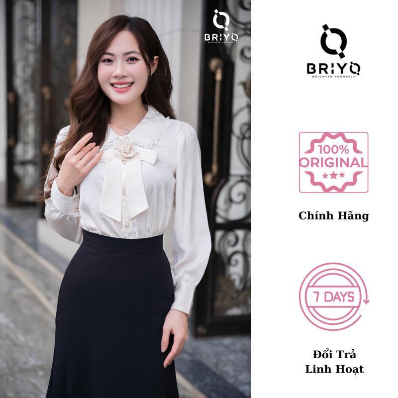 Áo Sơ Mi Nữ Dài Tay Thiết Kế Kiểu Hàn Quốc Xinh Xắn Chất Liệu Lụa Ngọc Trai Cao Cấp BRIYO SM51