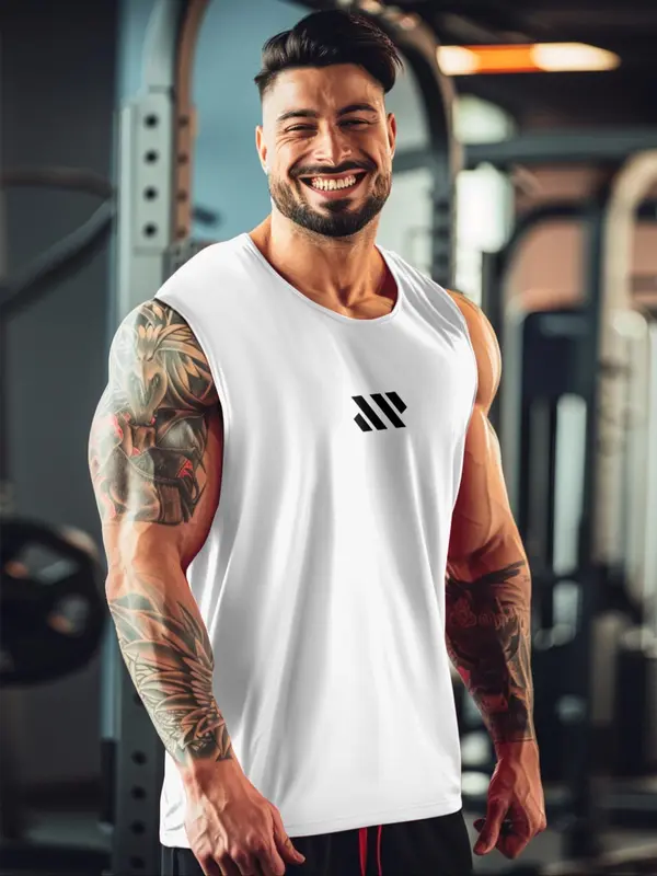 Men's Geometric Print Round Neck Sports Vest, Comfort Breathable Crew Neck Tank Top for Gym Workout Running, Casual Sportswear for Men, Indoor Outdoor Clothing 1
