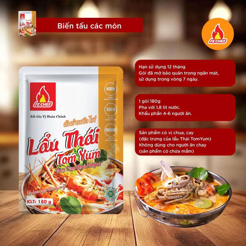 [TẶNG 1 BÁT Ô TÔ] Hộp 10 Gói xốt Lẩu Thái TomYum ( 4 - 6 người ăn ) - Gia vị hoàn chỉnh AZ CHEF - Chuẩn vị không vị 1
