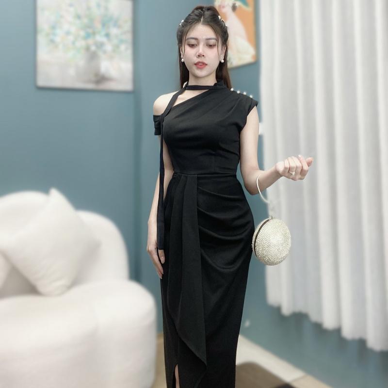 Váy Thiết Kế VQLADY D-A2 Nữ  Đầm thiết kế dáng ôm phối vạt lua phù hợp đi chơi và đi dự tiệc Dress Màu Trắng , Đen , Đỏ Voi Voi 4