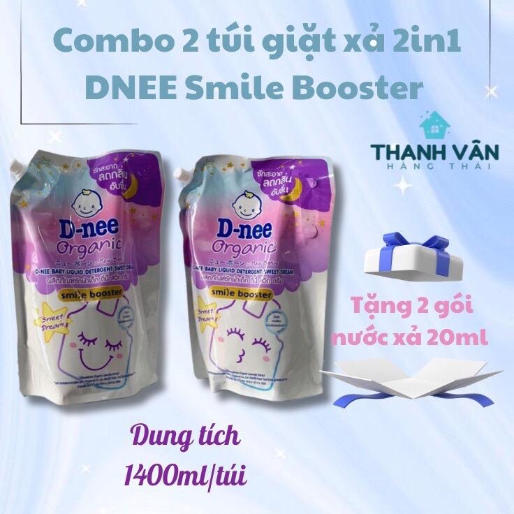 [Combo 2 túi Nước giặt xả 2in1 D-nee Smi)e Booster] mã mới (1400ml/túi) nội địa Thái Lan | tặng kèm túi xả Hygiene 20ml Cho Bé 0